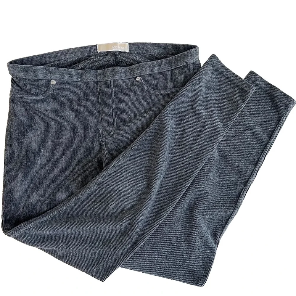 Michael Kors Women's Gray Ribbed‎ Velour Leggings Slim Leg Pants Jeggings M